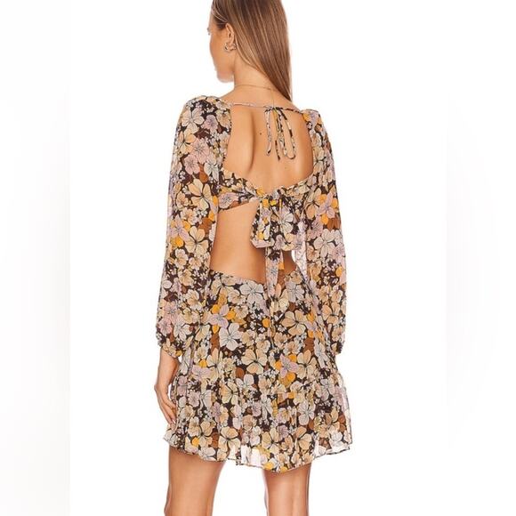 ASTR The Label Teyla Mini Dress in Brown & Yellow Floral NWT- Large - Picture 4 of 10